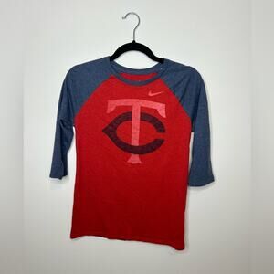 Women's MLB Nike Minnesota Twins Red/Blue Tee-Medium